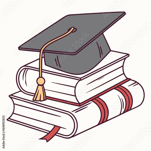 Graduation cap on stacked books education learning
