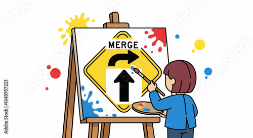 Creative Painting With Merge Sign For Artistic Unity And Collaboration Concept
