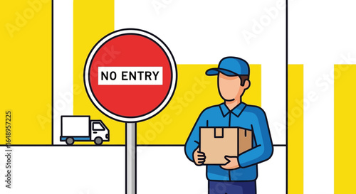 Delivery Driver Undeterred By A No Entry Sign Making Box Deliveries