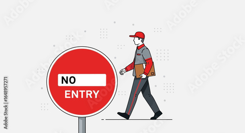 Delivery Man Ignoring No Entry Sign And Continuing on Route