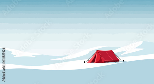 Crimson Tent Stands Out Against The Snowy Arctic Landscape Cartoon