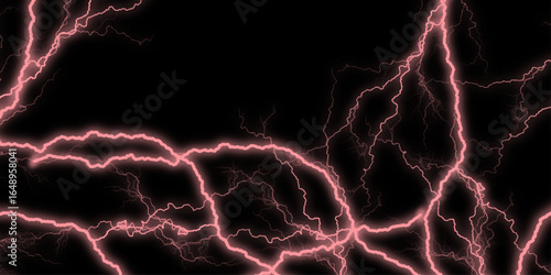 Massive lightning bolt with branches isolated on black background. Lightning flash on black background. Natural phenomenon, light bolt. thunder lighting on black sky. 3d illustration,