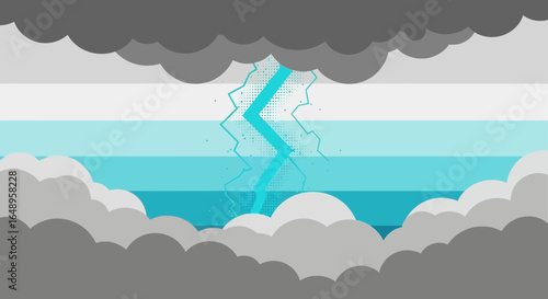 Digital Illustration Of Stormy Clouds And Lightning On Textured Striped Background