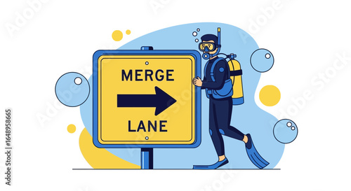 Diver In Underwater Lane Merge A Conceptual Guidance For Ocean Exploration
