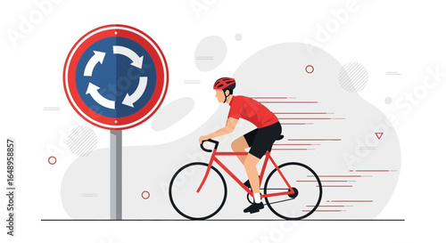 Cyclist Navigating A Roundabout With Speed And Agility On Urban Terrain