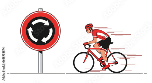 Cyclist Navigating Roadway Safety And Following Roundabout Sign Guidelines For Safe Travel