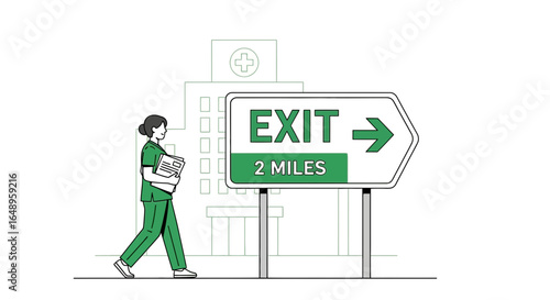Doctor On Duty Walks Towards Exit After A Long Shift at Hospital