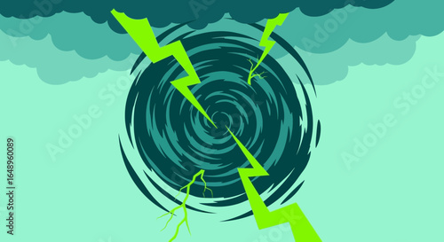 Dramatic Hurricane Illustration with Lightning Strikes Depicting Severe Weather Event