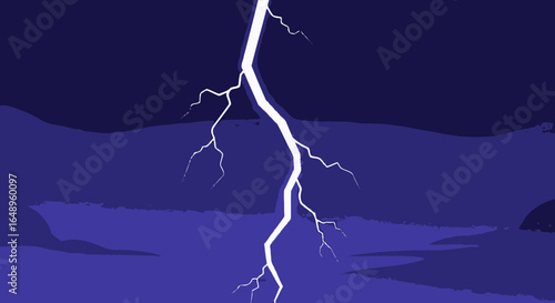 Dramatic Illustration Of A Lightning Strike In The Night Sky Landscape