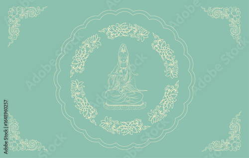 Elegant vector illustration of Guanyin Bodhisattva with flower frame