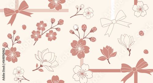 Delicate Floral Pattern With Blossoms And Graceful Bows Background In Pastel Shades
