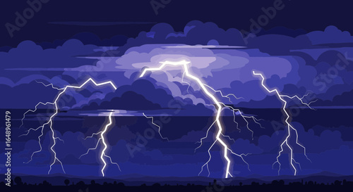 Dramatic Night Sky With Lightning Storm And Ominous Dark Clouds