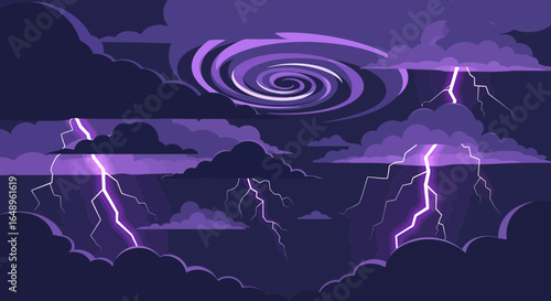 Dramatic Nightscape With Swirling Vortex And Lightning Strikes