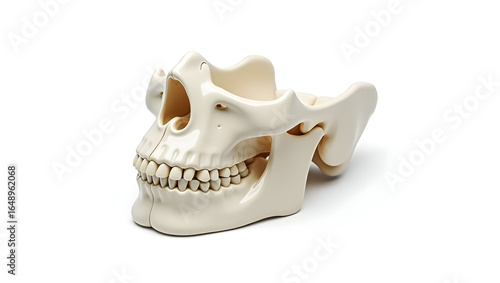 Anatomy & Physiology A detailed human mandible, isolated on white, with visible mental foramen and dental sockets, suitable for dental implant planning (4)