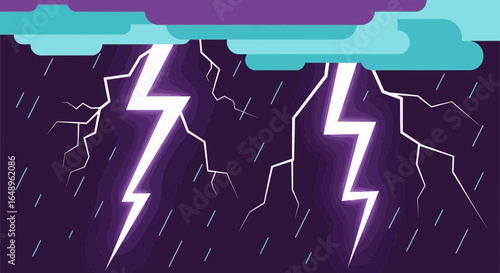 Dramatic Storm Illustration with Bright Lightnings and Thunder Weather Conditions