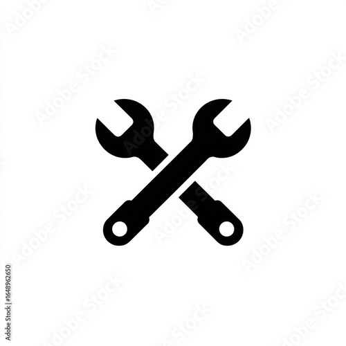 Two crossed wrenches, a simple, solid black icon on a plain white background