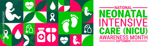 National Neonatal Intensive Care NICU Awareness Month Geometric shape pattern background, banner, card or poster design template is observed every year during September.