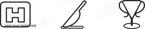 Minimalist Line Art Icons Hospital Scalpel and Trophy Symbol Set