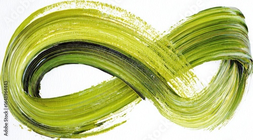 Abstract infinity symbol painted in shades of lime green and dark olive