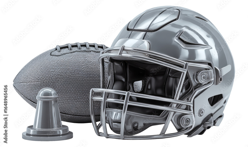 Fototapeta premium Detailed Isolated Set of American Football Helmet, Ball, and Goal Post on Transparent Background