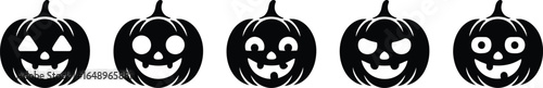 Halloween Pumpkin Face Silhouettes Vector, Jack O Lantern Icon Set, Festive Design