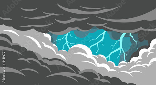 Dramatic Stormy Weather Background Featuring Thunderbolts And Dark Cumulus Clouds