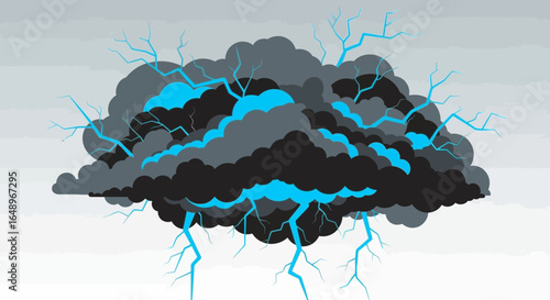 Dramatic Stormy Weather Cloud With Intense Lightning Bolts Illustration