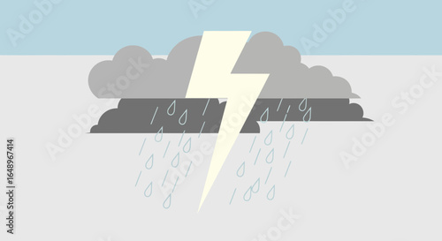 Dramatic Thunderstorm Graphic With Lightning Striking Through Dark Clouds And Rain