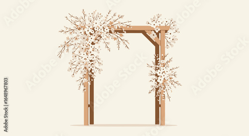 Elegant Wooden Arbor Decorated With Floral Arrangements For Ceremony Backdrop