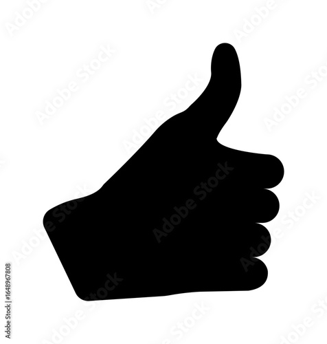 Black silhouette of a hand giving a thumbs up gesture on white background