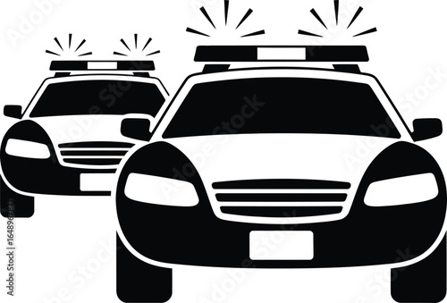 Monochrome Car Silhouette Two Emergency Vehicles with Flashing Lights Design