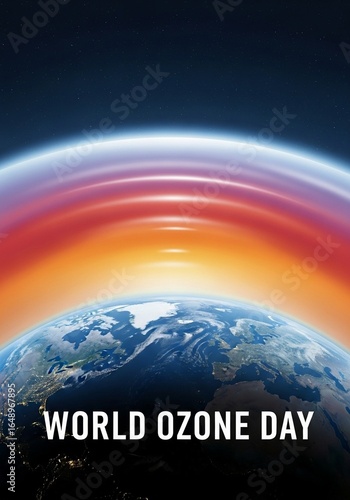 World Ozone Day, illustration of the Earth from space with a glowing and damaged atmosphere layer