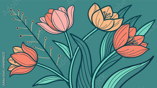 Beautiful floral design illustration of tulips flower bouquet vector graphic for spring season art