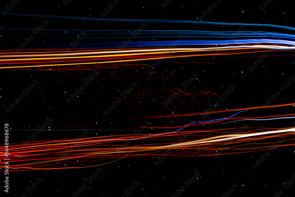 Obraz premium Australian Road Trains Light Painting. Stunning 4K Long Exposure Night Photography and Vibrant Abstract Digital Art Created from Truck Lights in Byron Bay, Australia, Perfect for Modern Wall Decor