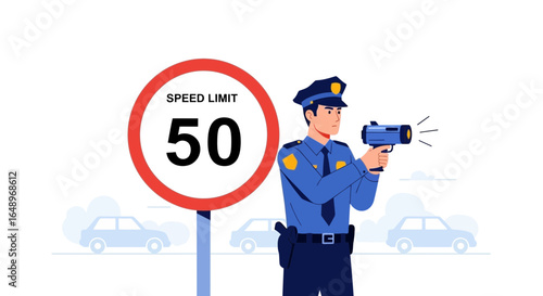 Enforcement Of Speed Limits In Urban Area With Speed Gun By Officer