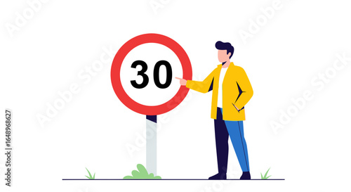 Driver Awareness For 30 Speed Limit Road Sign In Urban Environment