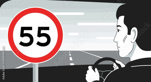 Driver On Highway Respecting Speed Limit For Safe And Lawful Travel