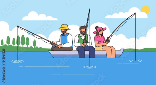 Enjoying Leisurely Fishing Trip Together on a Sunny Day at the Lake