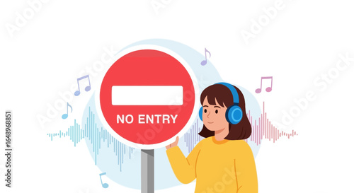 Enjoying Music With Headphones Ignoring No Entry Signs Conceptually Visualized