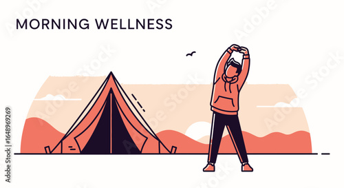 Early Morning Camp Wellness Retreat Outdoor Leisurely Activity Illustration
