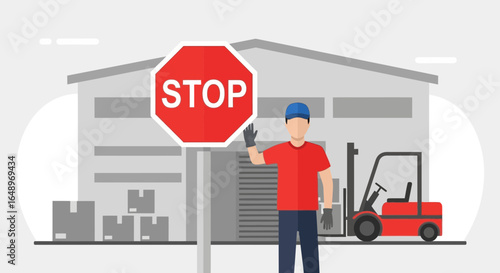 Essential Warehouse Safety Protocol Demonstrating Cautionary Measures Using Stop Signs