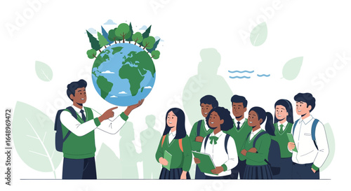 Educational Presentation About Environmental Preservation With Globe and School Students