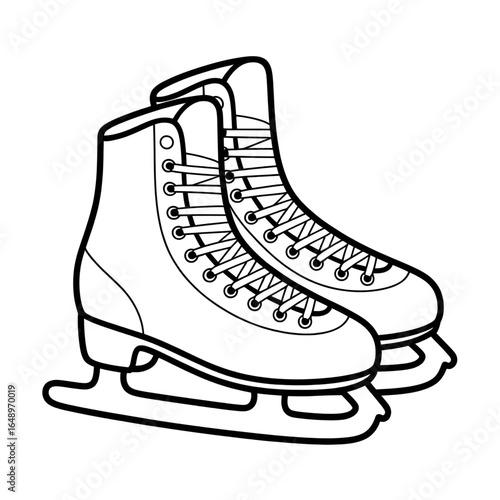 A black and white ice skate illustration line art of a coloring page