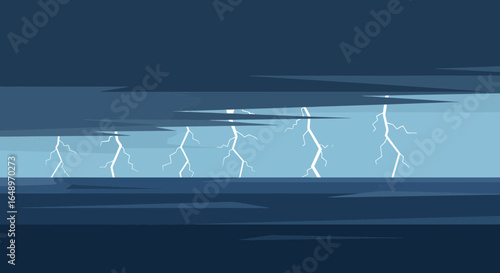 Electric Storms Over Dark Waters In Minimalist Style Illustration Design