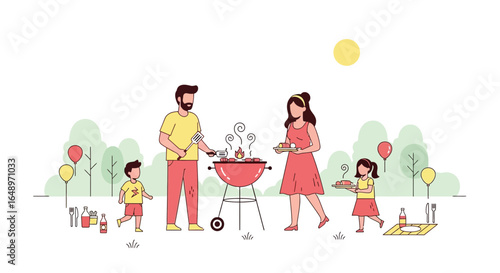 Family Having Fun at Outdoor Barbecue Gathering On Sunny Day Illustration