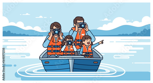 Family Vacation Trip Photography While Enjoying A Boat Ride On A Sunny Day