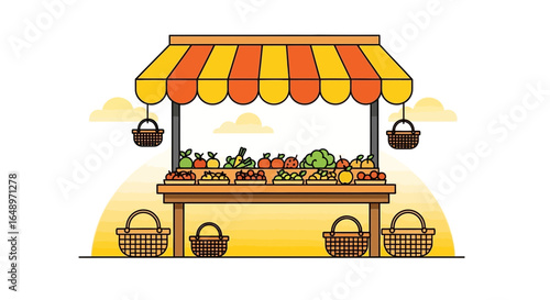 Farm Fresh Market Stall Illustration With Diverse Fruits And Vegetables