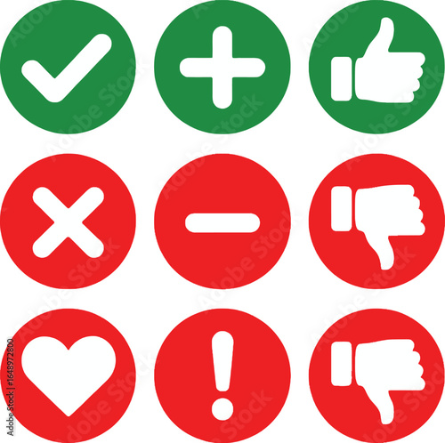 Validation, Rejection, And Agreement With Red and Green Round Icon Set Isolated