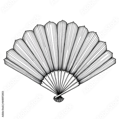 A black and white fan illustration line art of a coloring page