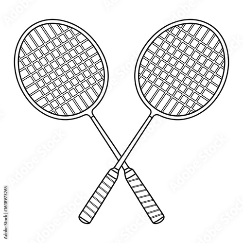 A black and white badminton racket illustration line art of a coloring page